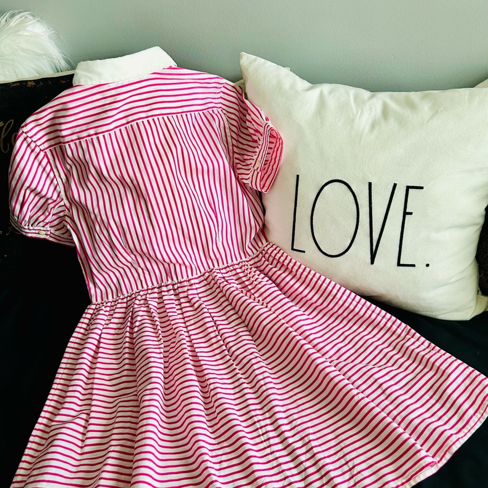 Girls Pink & White Striped Cotton Fun Shirtdress 🩷🤍 Sz 14 - Picture 3 of 4